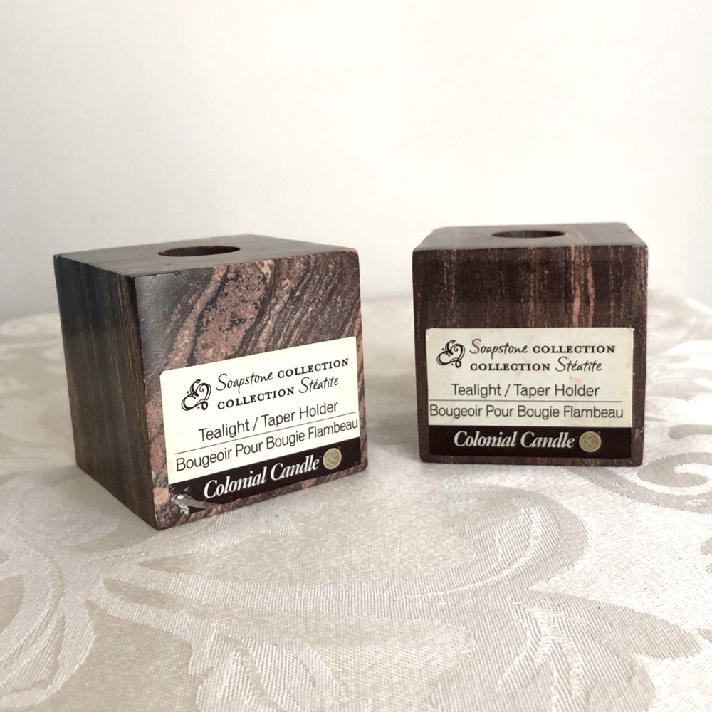 NWT Colonial Candle Soapstone Collection Tealight/Taper Candle Holders Set of 2